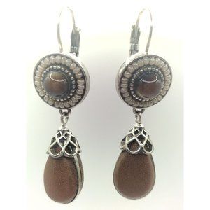 Sterling Silver Leather Wrapped and Tigers Eye Lever Back Earrings
